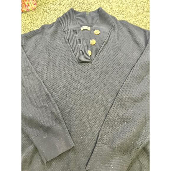 Tommy John Mens Navy Blue Textured Knit Shawl Collar Button Neck Sweater 2XL 2TG - Picture 3 of 11